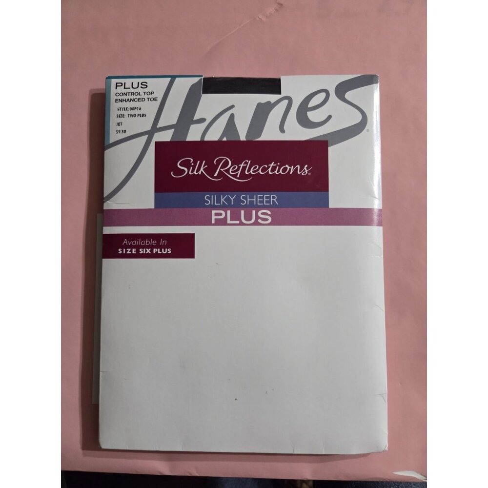 Hanes Control Top Enhanced Toe Pantyhose Silk Reflections Jet Black Sz Two Plus‎